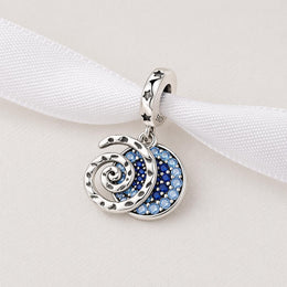 Ocean Wave Spiral Dangle Fits Pandora Charm Bracelet, Silver Crystal Sea Life Jewelry Gift