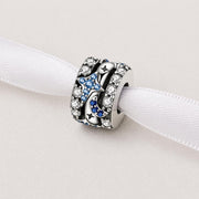 Celestial Moon Star Bead Fits Pandora Charm Bracelet, Silver Blue Galaxy Magic Jewelry, Gift