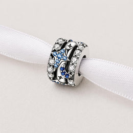 Celestial Moon Star Bead Fits Pandora Charm Bracelet, Silver Blue Galaxy Magic Jewelry, Gift