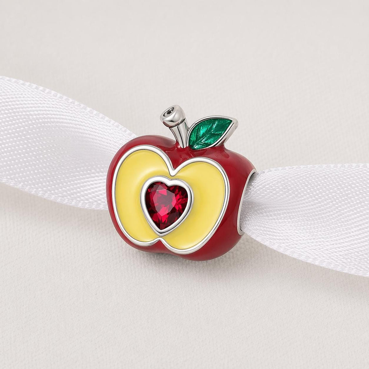 Red Apple Heart sterling silver charm alternate view