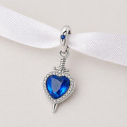 Blue Heart Dagger Bead Fits Pandora Charm Bracelet, Silver Sword Pierced Heart Jewelry Gift