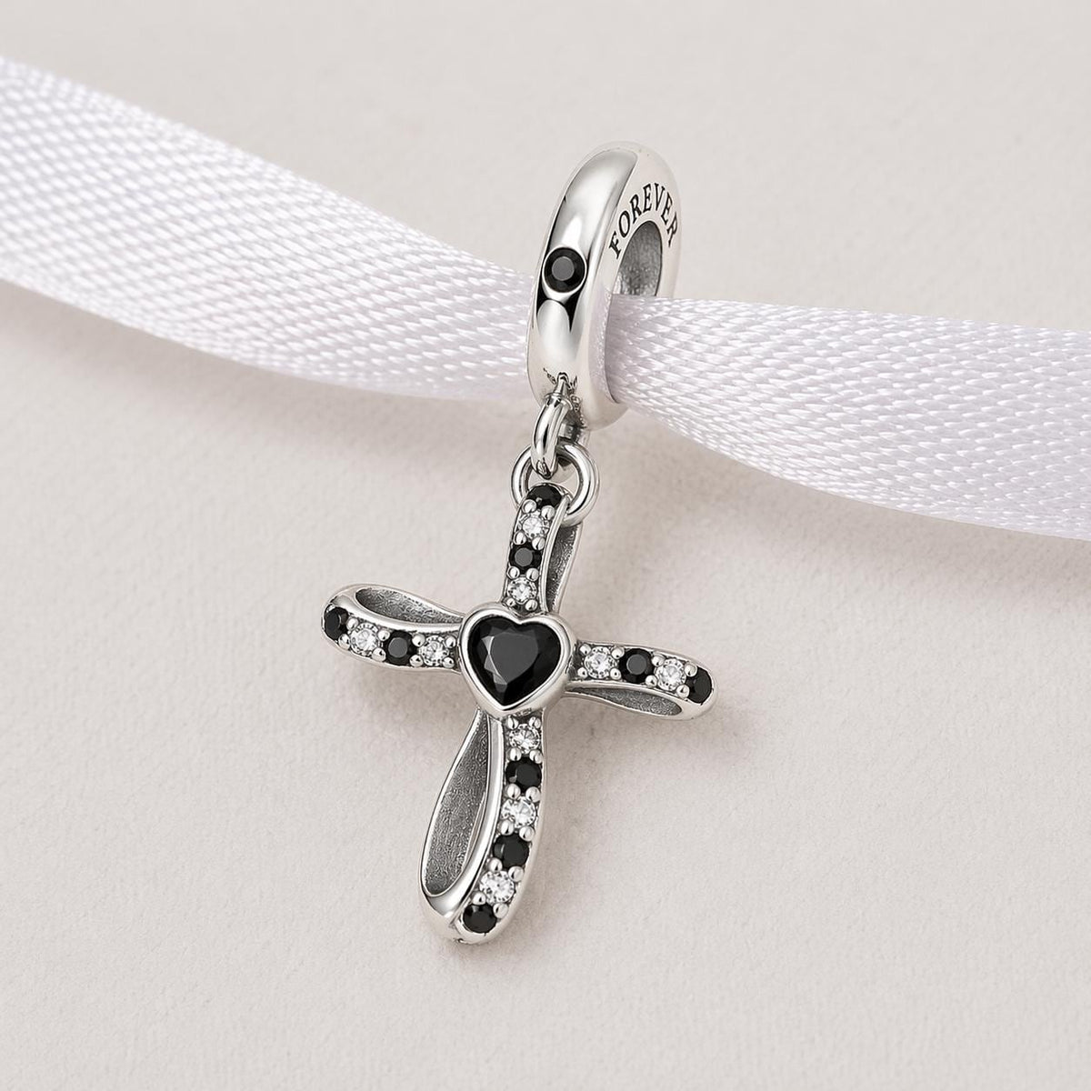 Black Heart Infinity Cross sterling silver charm alternate view