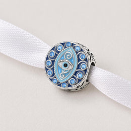 Ornate Evil Eye Bead Fits Pandora Charm Bracelet, Silver Nazar Protection Spiritual Amulet Gift