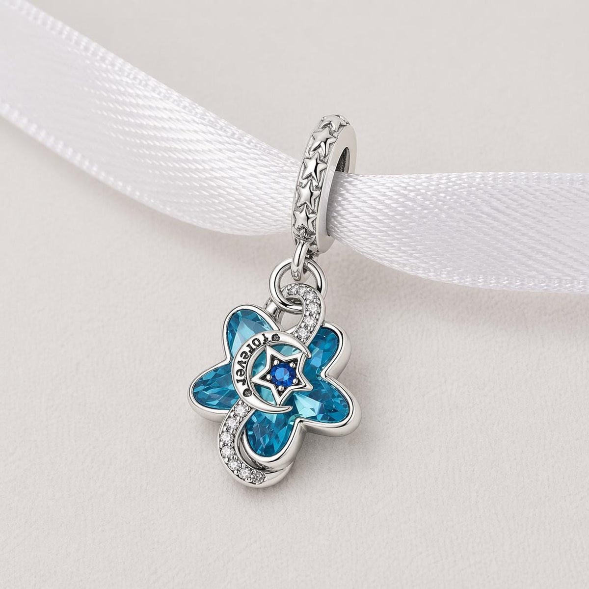 Blue Flower Crystal sterling silver charm alternate view