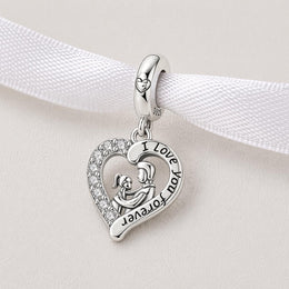Father Daughter Bead Fits Pandora Charm Bracelet, I Love You Forever Heart, Silver Dad Gift
