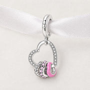 Pink Heart Triple Dangle Bead Fits Pandora Charm Bracelet, Silver Romantic Love Jewelry Gift