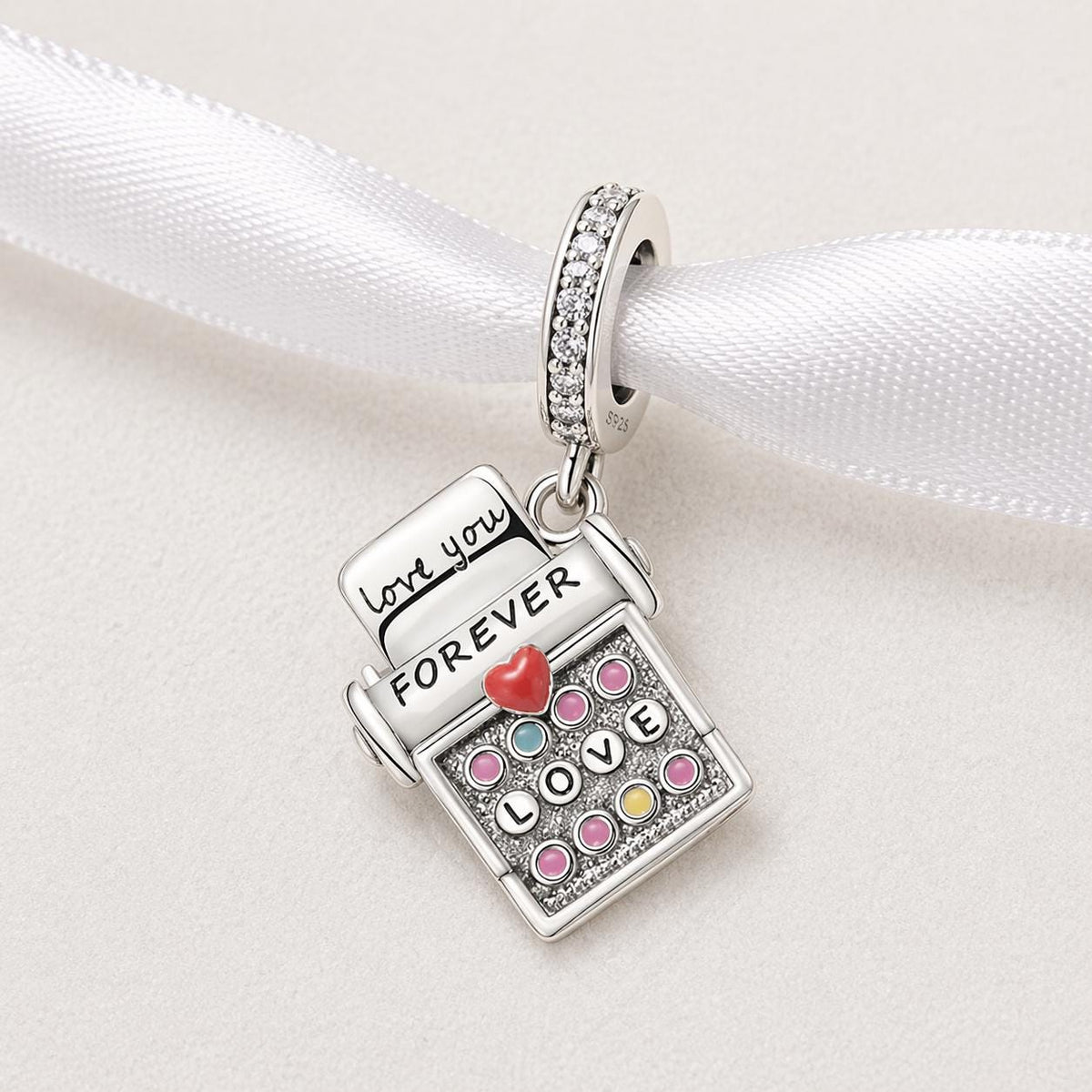 Typewriter sterling silver charm alternate view
