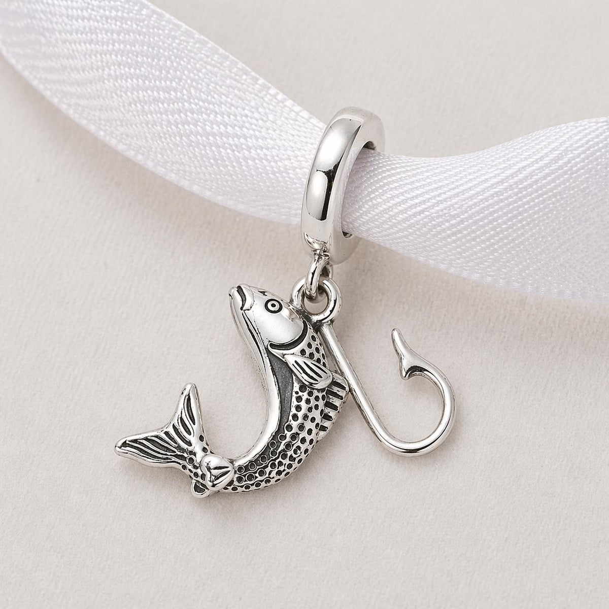 Fishing Hook Fish sterling silver charm alternate view