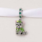 Yorkie Dog Bead Fits Pandora Charm Bracelet, Silver Irish Clover St Patricks Day Gift