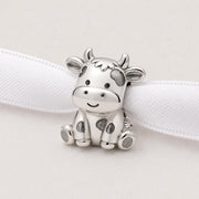 Baby Cow Bead Fits Pandora Charm Bracelet, Silver Farm Animal Spotted Calf Bull Gift
