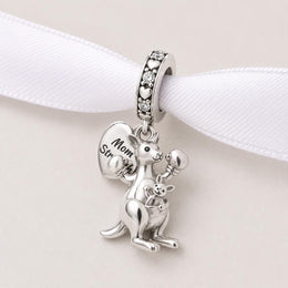 Kangaroo Mom Strength Bead Fits Pandora Charm Bracelet, Silver Joey Animal Boxing Heart Gift