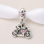 Motorcycle Bead Fits Pandora Charm Bracelet, Silver Sport Bike, Female Rider, Biker Chick Gift