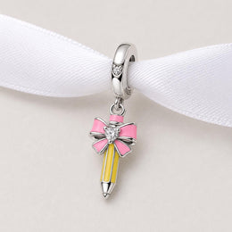 Pencil Bead Fits Pandora Charm Bracelet, Artist Student Teacher Gift, Silver School Dangle