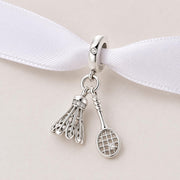 Badminton Racket Bead Fits Pandora Charm Bracelet, Silver Shuttlecock Sport Dangle Active Athlete Gift