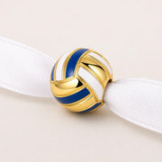 Volleyball Bead Fits Pandora Charm Bracelet, Gold Blue White Enamel Sport Athlete Team Gift