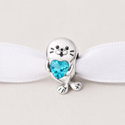 Seal Bead Fits Pandora Charm Bracelet, Silver Sea Animal Ocean Crystal Jewelry Gift