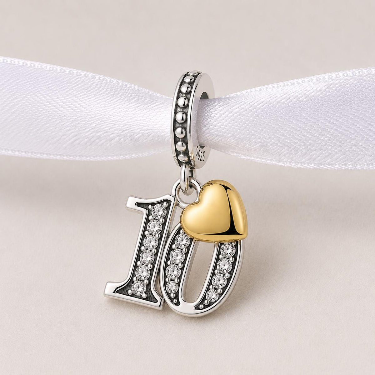 10th Anniversary sterling silver charm alternate view