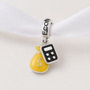 Economics Bead Fits Pandora Charm Bracelet, Calculator Money Bag, 925 Sterling Silver, Accountant Gift