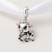 Cow Dangle Fits Pandora Charm Bracelet, 925 Sterling Silver Cartoon Animal Bead Gift