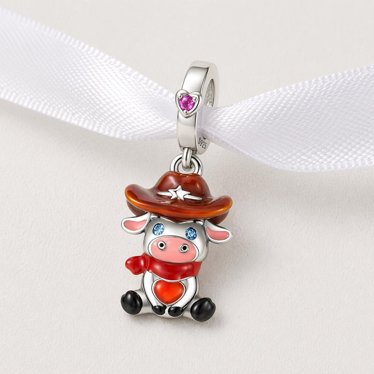 Cowboy Cow sterling silver charm alternate view