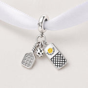 Pickleball Dangle Fits Pandora Charm Bracelet, 925 Silver Paddle Sparkling Ball Sport Athlete Gift