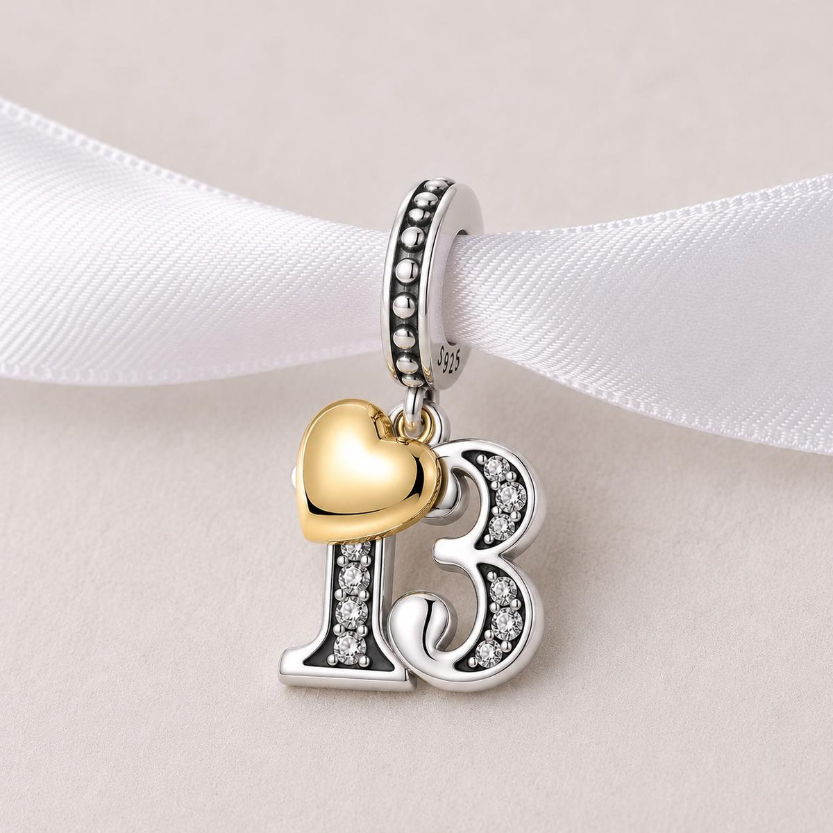 13th Anniversary sterling silver charm alternate view