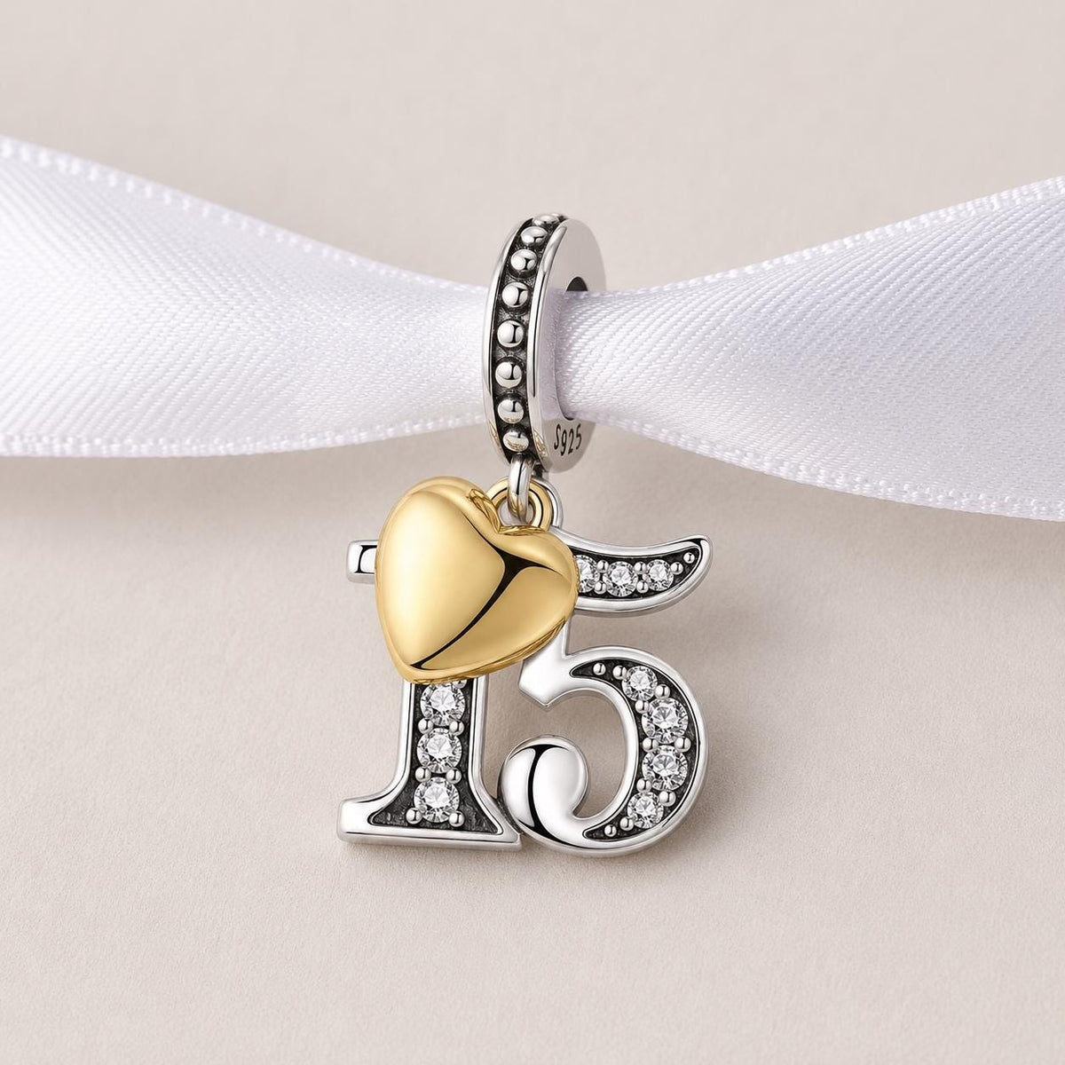 15th Anniversary sterling silver charm alternate view