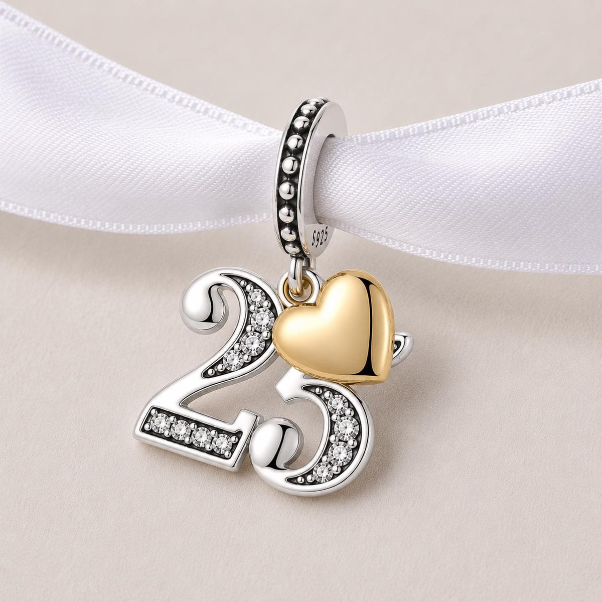 25th Anniversary sterling silver charm alternate view