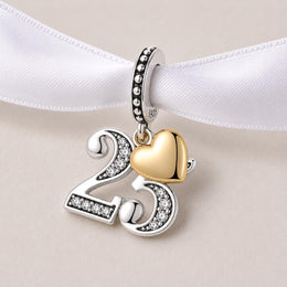 25th Anniversary Bead Fits Pandora Charm Bracelet, Silver Number Twenty Five Dangle, Birthday Gift