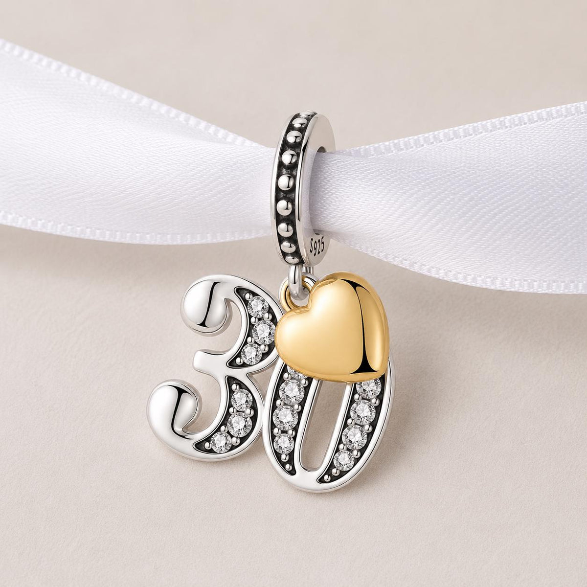 30th Birthday sterling silver charm alternate view