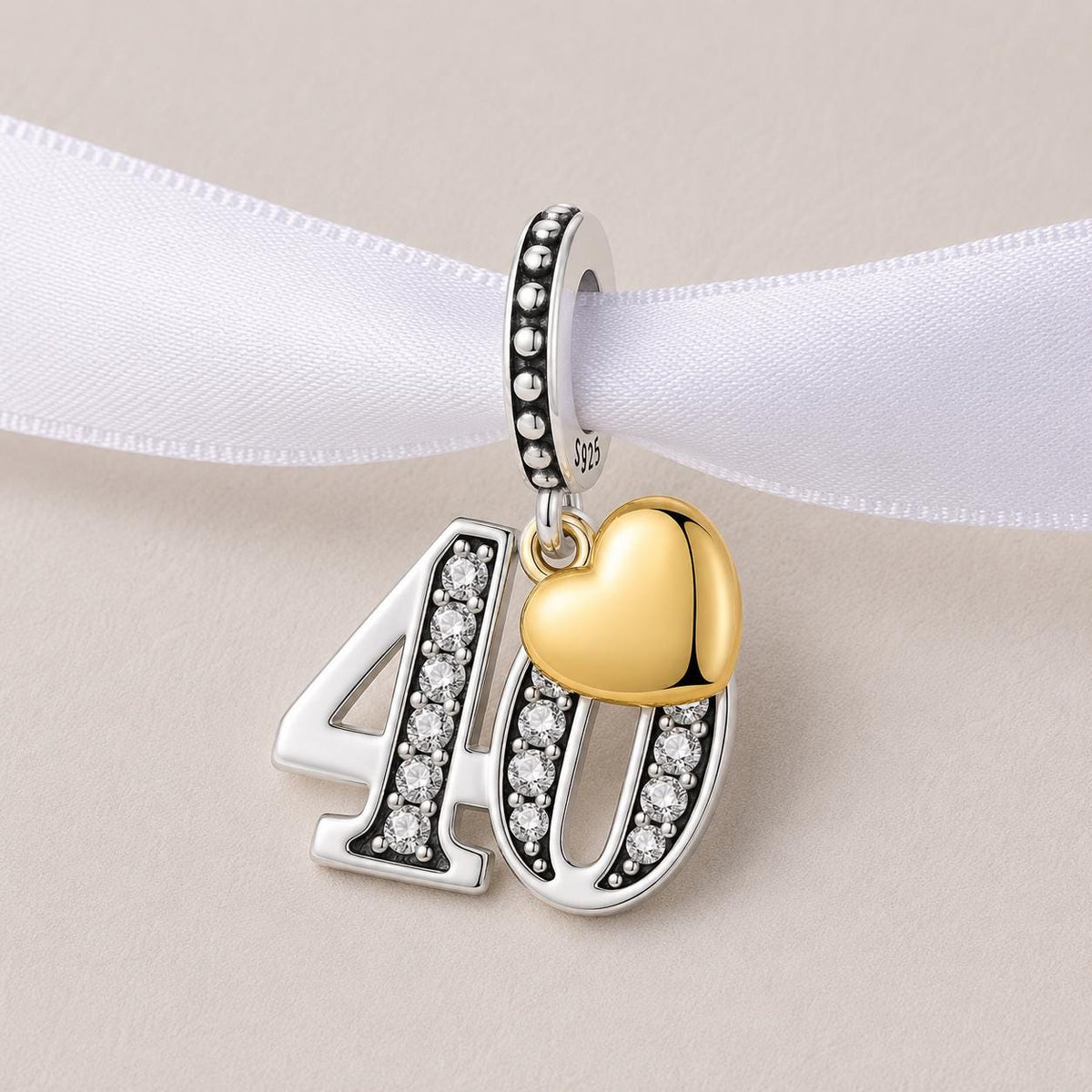40th Birthday sterling silver charm alternate view