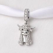 Highland Cow Bead Fits Pandora Charm Bracelet, Silver Scottish Bull Animal Dangle Jewelry Gift