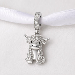 Highland Cow Bead Fits Pandora Charm Bracelet, Silver Scottish Bull Animal Dangle Jewelry Gift