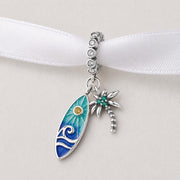 Surfboard Bead Fits Pandora Charm Bracelet, Silver Beach Tropical Palm Tree Summer Vacation Jewelry