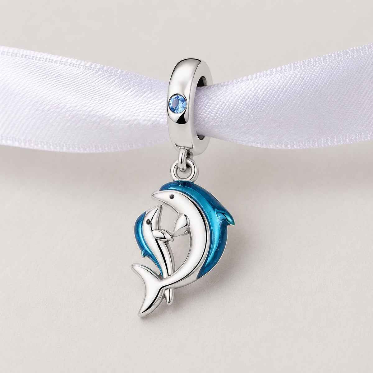 Mother Baby Dolphin sterling silver charm alternate view