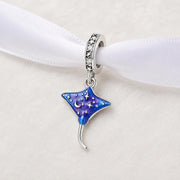Celestial Stingray Bead Fits Pandora Charm Bracelet, Silver Manta Ray Blue Moon Star Gift