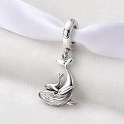 Whale Dangle Fits Pandora Charm Bracelet, Mom & Baby Silver Ocean Animal Bead, Jewelry Gift