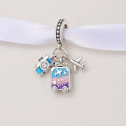 Travel Dangle Fits Pandora Charm Bracelet, Camera Suitcase Airplane Bead, Silver Vacation Jewelry Gift
