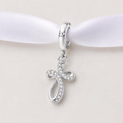 Silver Infinite Cross Dangle Fits Pandora Charm Bracelet, Religious Pavé Infinity Faith Jewelry Gift