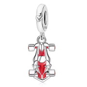 F1 Bead Fits Pandora Charm Bracelet, Silver Red Race Car, Formula One Speed Gift