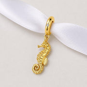 Seahorse Bead Fits Pandora Charm Bracelet, Gold Gilded Ocean Animal Dangle Summer Jewelry Gift
