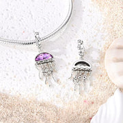 Jellyfish Bead Fits Pandora Charm Bracelet, Silver Purple Crystal Marine Ocean Dangle Jewelry Gift