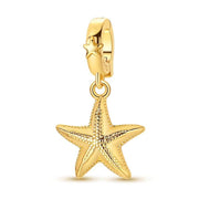 Golden Starfish Bead Fits Pandora Charm Bracelet, Gilded Ocean Marine Summer Animal Travel Gift