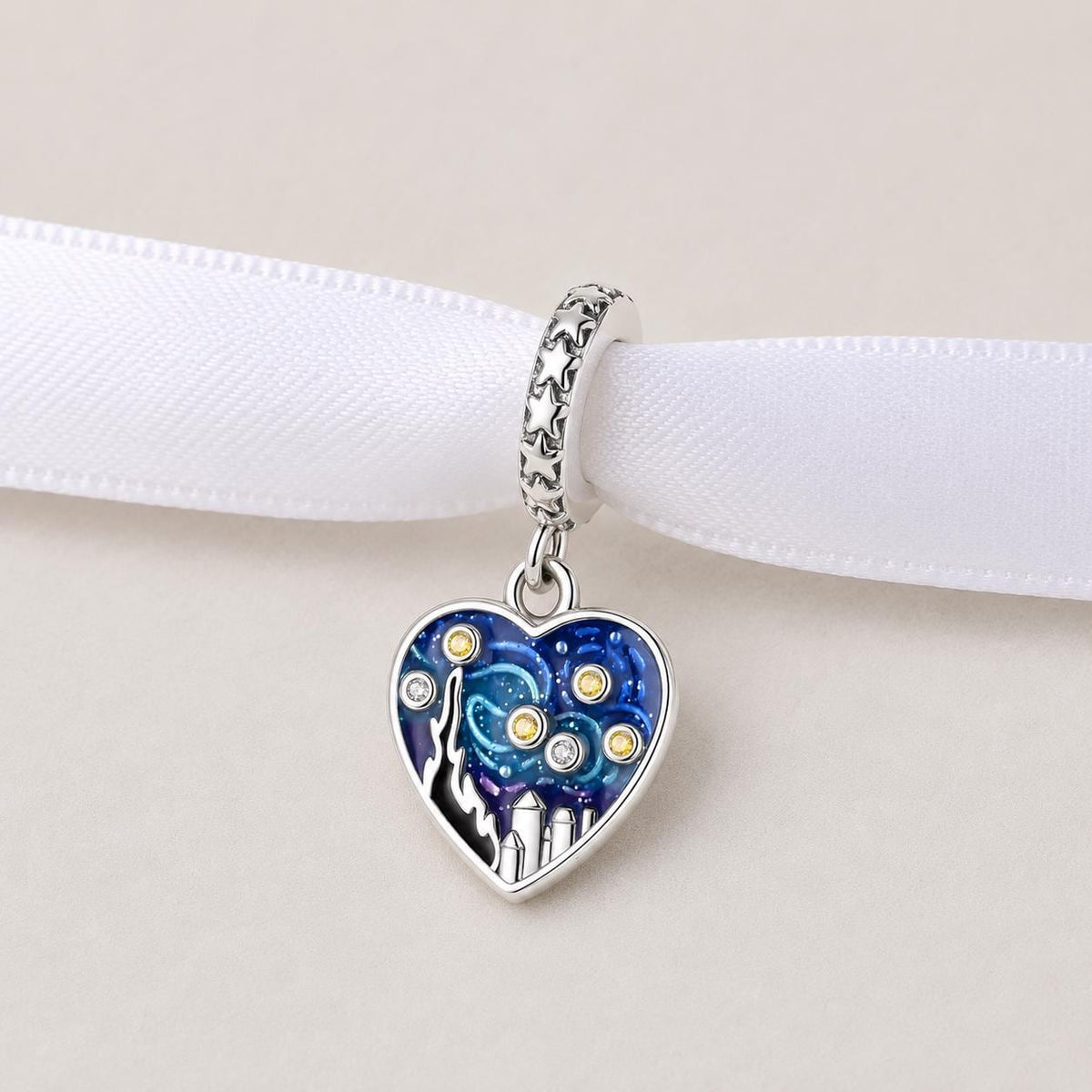 Starry Night Heart sterling silver charm alternate view