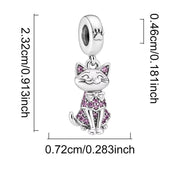 Cat Bead Fits Pandora Charm Bracelet, Silver Pink Crystal Animal Kitten Dangle Jewelry Gift