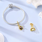 Beetle Bead Fits Pandora Charm Bracelet, Gold Gilded Rainbow Crystal Bug Dangle Nature Jewelry
