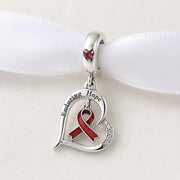 Enduring Hope Heart Bead Fits Pandora Charm Bracelet, Silver Red Ribbon Awareness Support Gift