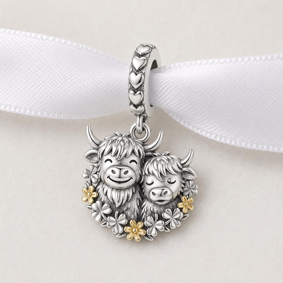 Highland Cow Mother Calf sterling silver charm alternate view