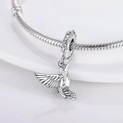 Hummingbird Bead Fits Pandora Charm Bracelet, Silver Bird Nature Garden Dangle Jewelry Gift