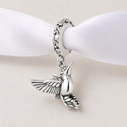 Hummingbird Bead Fits Pandora Charm Bracelet, Silver Bird Nature Garden Dangle Jewelry Gift